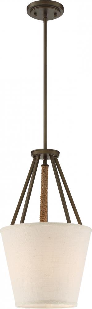 Seneca - 3 Light 12&#39;&#39; Pendant with Beige Linen Fabric Shade - Aged Bronze Finish with Rope