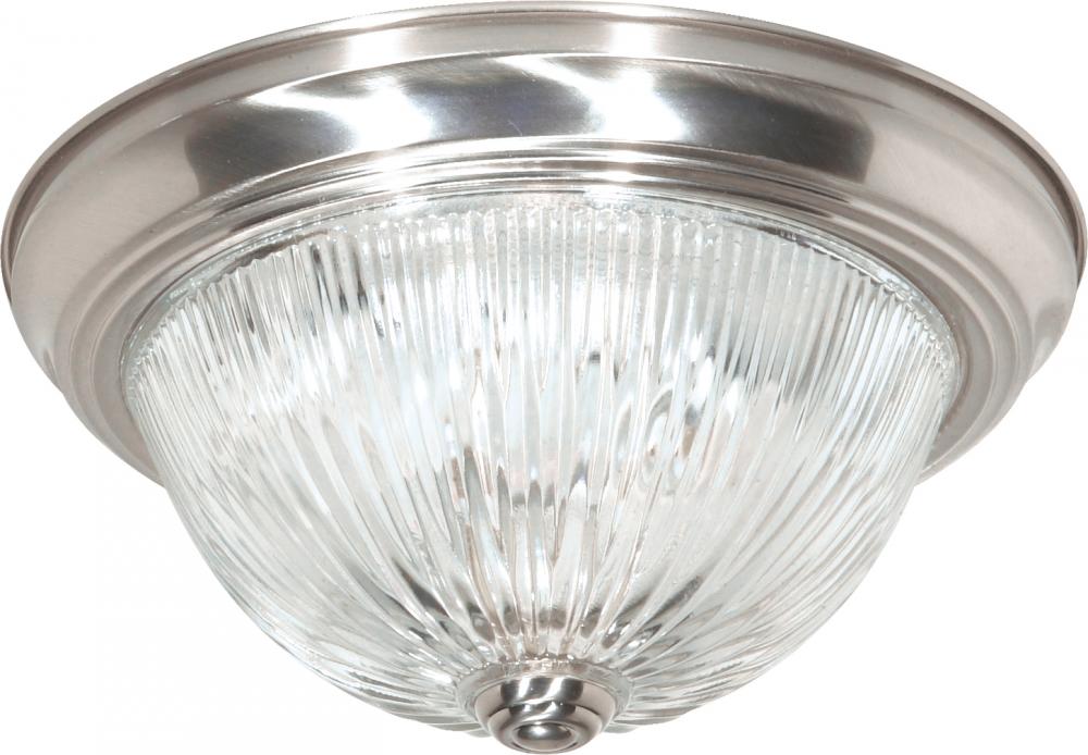2 Light - 13&#34; - Flush Mount - Clear Ribbed Glass; Color retail packaging