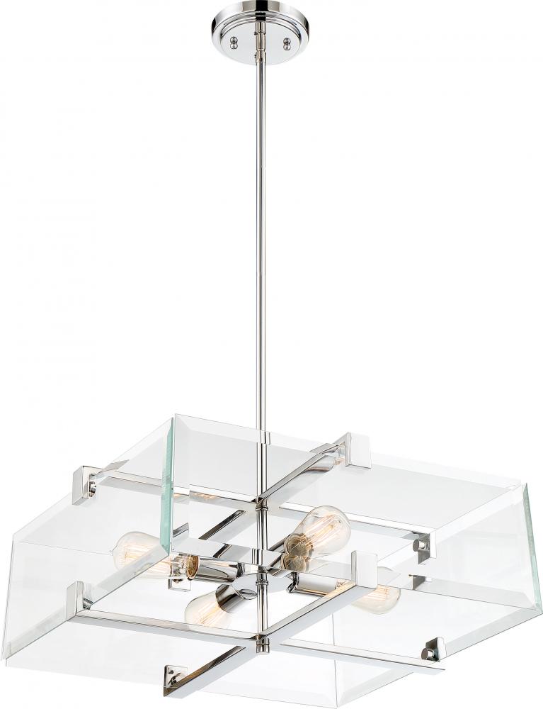Shelby - 4 Light 20&#34; Pendant with Clear Belveled Glass - Polished Nickel Finish