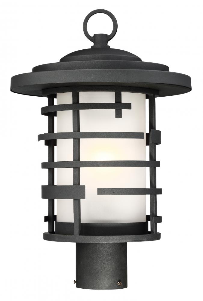 Lansing - 1 Light 17&#34; Post Lantern with Etched Glass - Textured Black Finish