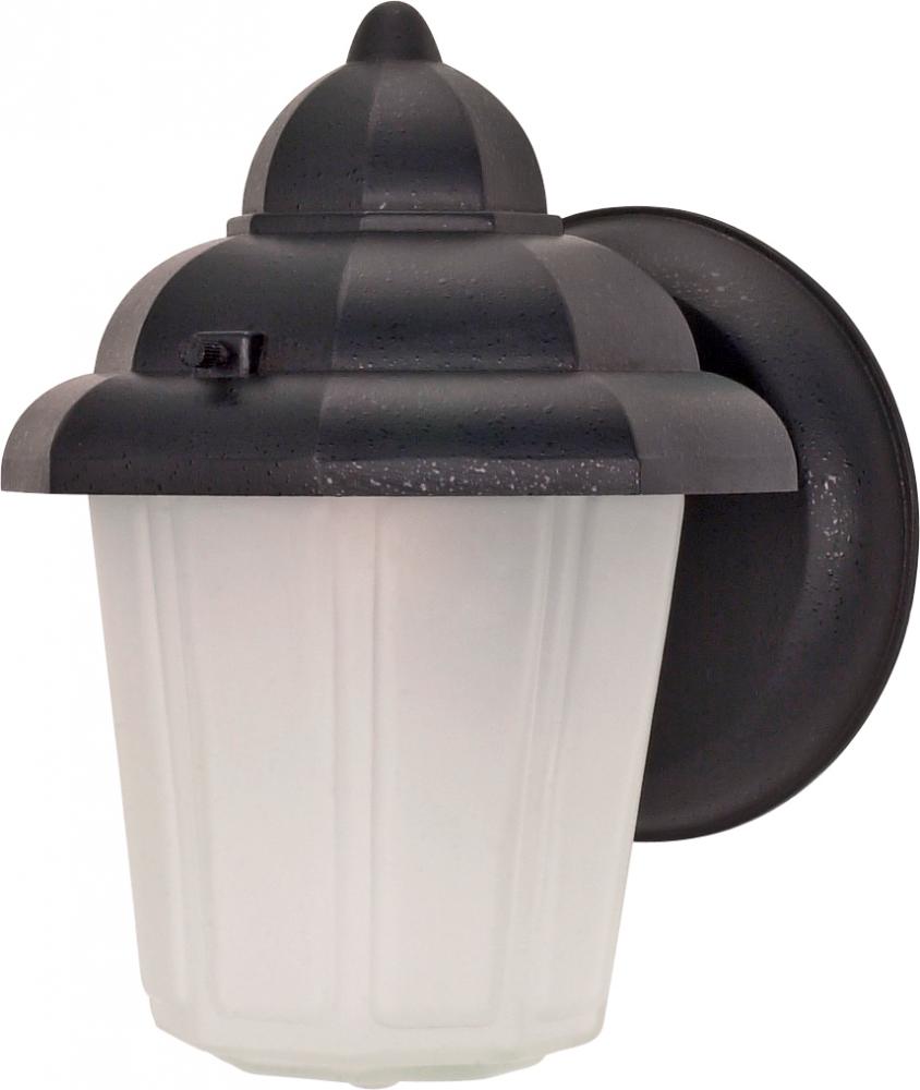1 Light 9&#34; - Hood Lantern with Satin Frosted Glass - Textured Black Finish