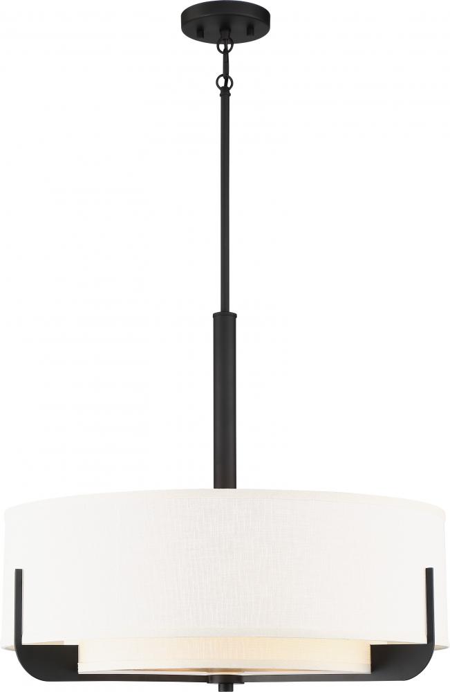 Frankie - 4 Light 24&#34; Pendant with Cream Fabric Shade & Frosted Diffuser - Aged Bronze Finish