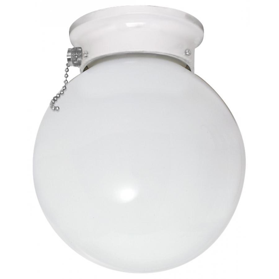 1 Light - 6&#34; Flush with with White Glass and Pull Chain Switch - White Finish
