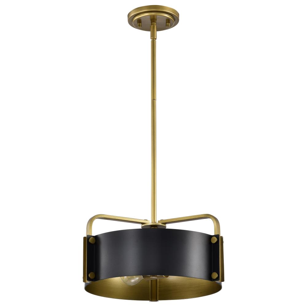 Altos 3 Light Small Pendant; Matte Black and Natural Brass Finish