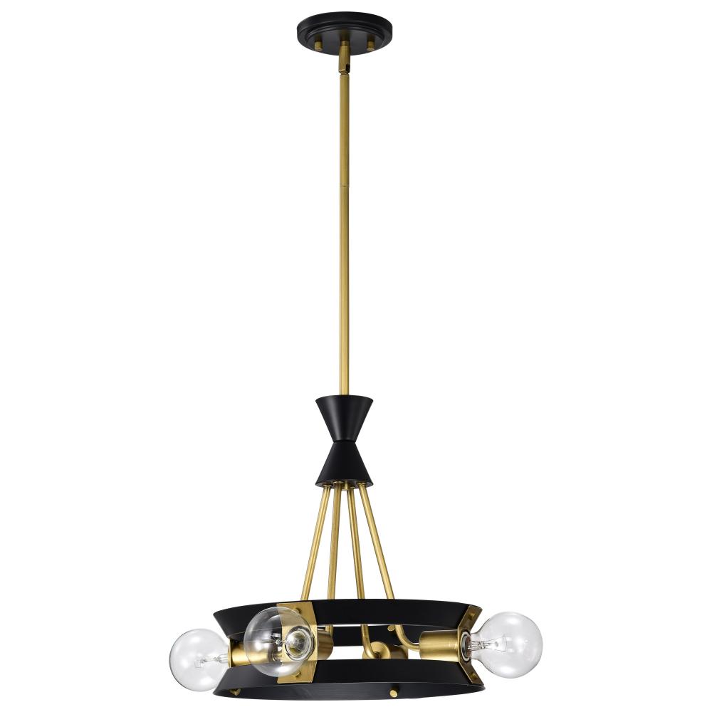 Marsden 4 Light Chandelier; Matte Black and Natural Brass Finish