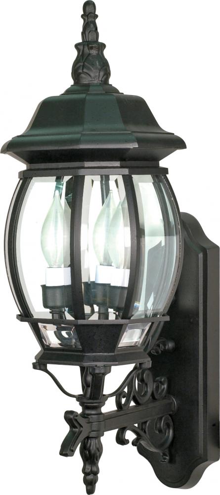 Central Park - 3 Light 22&#34; Wall Lantern with Clear Beveled Glass - Textured Black Finish
