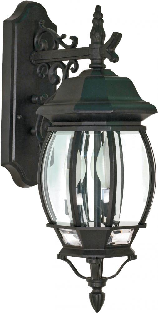 Central Park - 3 Light 22&#34; Wall Lantern with Clear Beveled Glass - Textured Black Finish