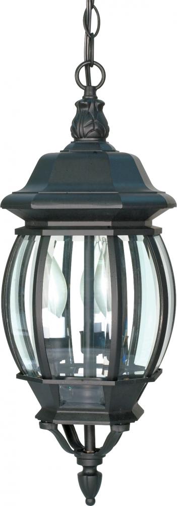 Central Park - 3 Light 20&#34; Hanging Lantern with Clear Beveled Glass - Textured Black Finish