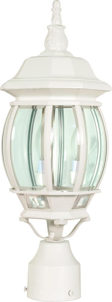 Central Park - 3 Light 21&#34; Post Lantern with Clear Beveled Glass - White Finish