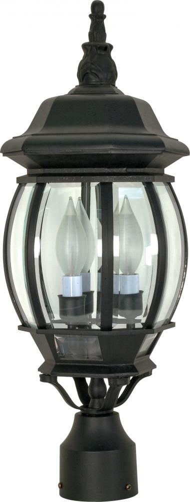 Central Park - 3 Light 21&#34; Post Lantern with Clear Beveled Glass - Textured Black Finish