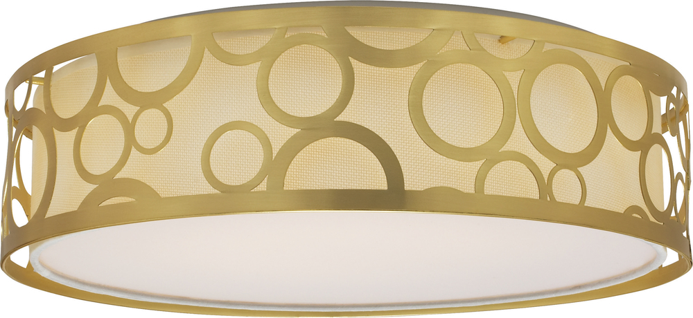 15&#34; Filigree LED Decor Flush Mount Fixture - Natural Brass Finish - White Fabric Shade