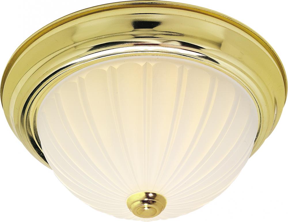 2 Light - 11&#34; Flush with Frosted Melon Glass - Polished Brass Finish
