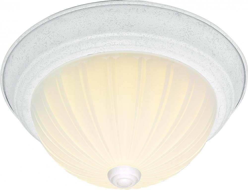 2 Light - 11&#34; Flush with Frosted Melon Glass - Textured White Finish