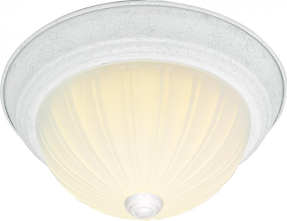 2 Light - 13&#34; Flush with Frosted Melon Glass - Textured White Finish