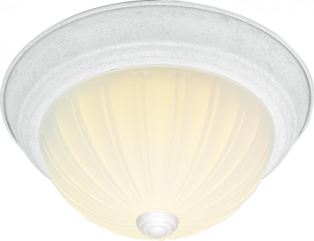 3 Light - 15&#34; Flush with Frosted Melon Glass - Textured White Finish