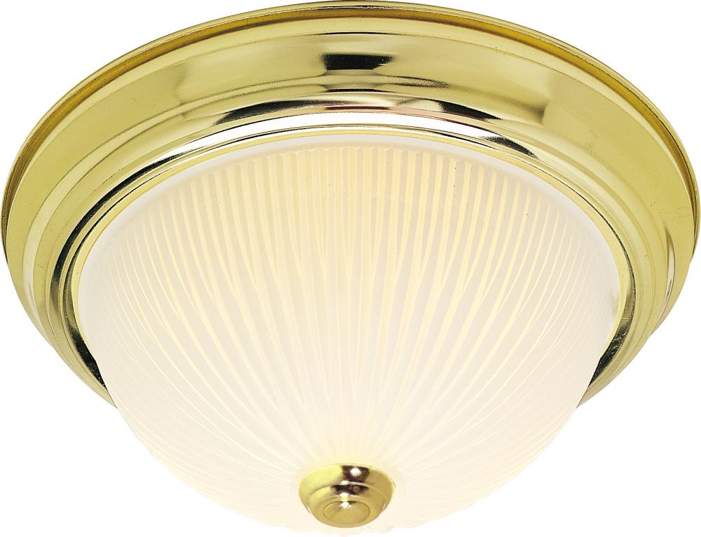 3 Light - 15&#34; Flush with Frosted Ribbed - Polished Brass Finish