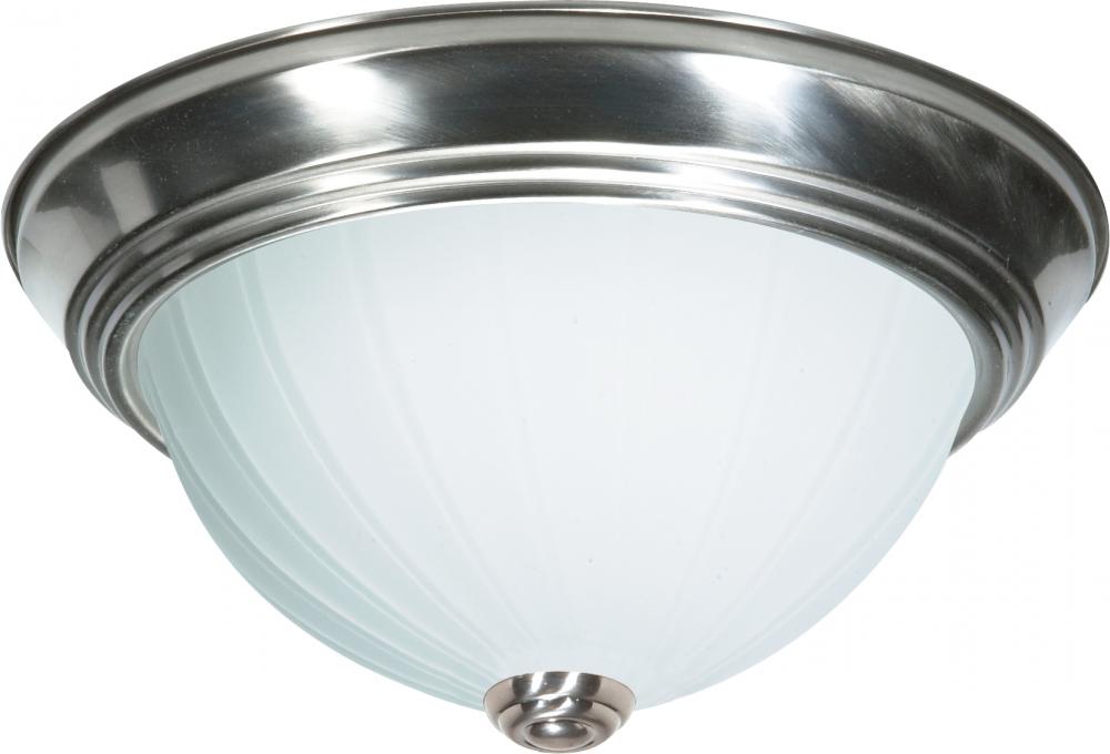 2 Light - 11&#34; Flush with Frosted Melon Glass - Brushed Nickel Finish