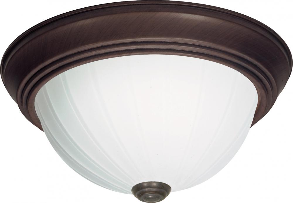 3 Light - 15&#34; Flush with Frosted Melon Glass - Old Bronze Finish