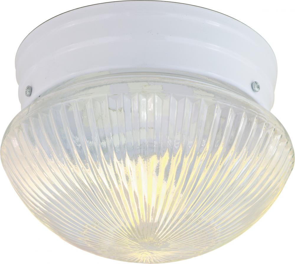 1 Light - 8&#34; Flush with Clear Ribbed Glass - White Finish