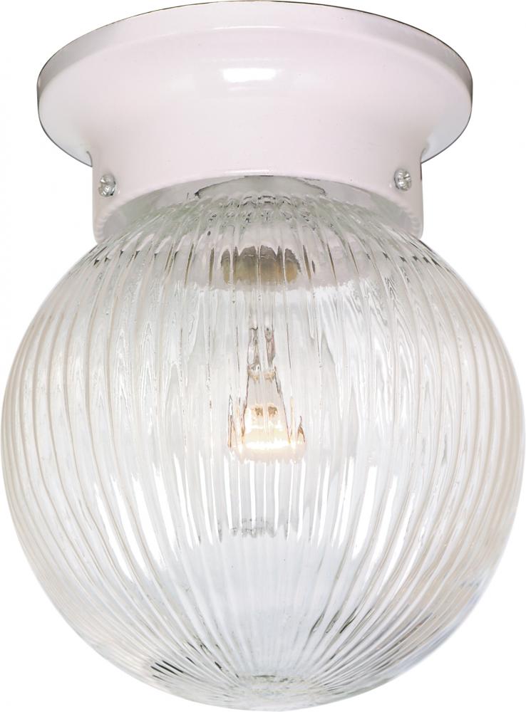 1 Light - 6&#34; Flush with Clear Ribbed Glass - White Finish