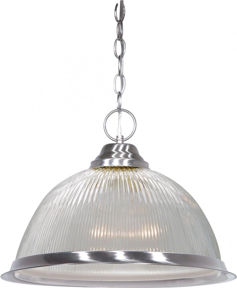 1 Light - 15&#34; Pendant with Clear Prismatic Glass - Brushed Nickel Finish