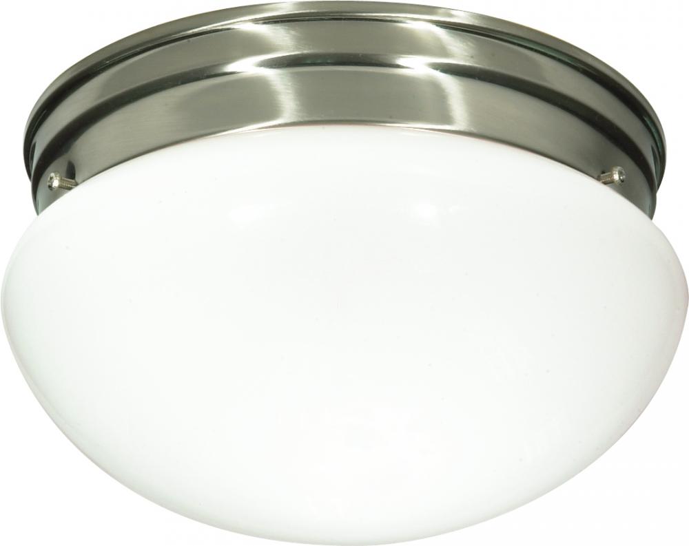 2 Light - 10&#34; Flush with White Glass - Brushed Nickel Finish