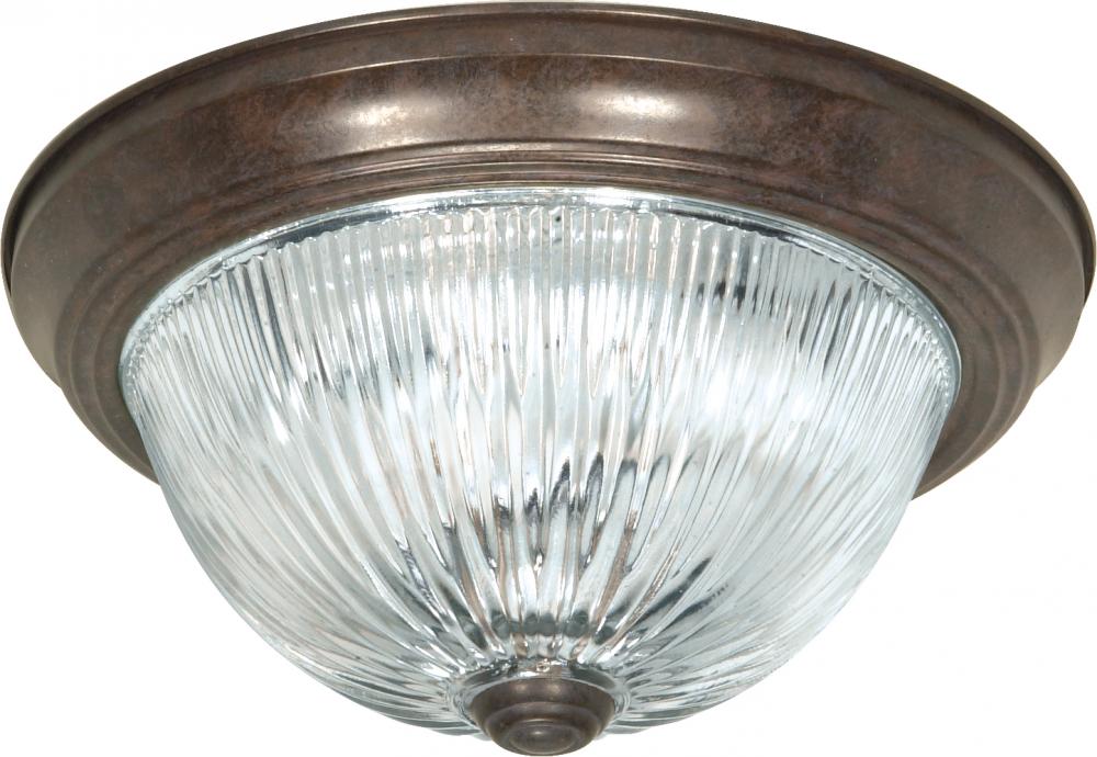 2 Light - 11&#34; Flush with Ribbed Glass - Old Bronze Finish