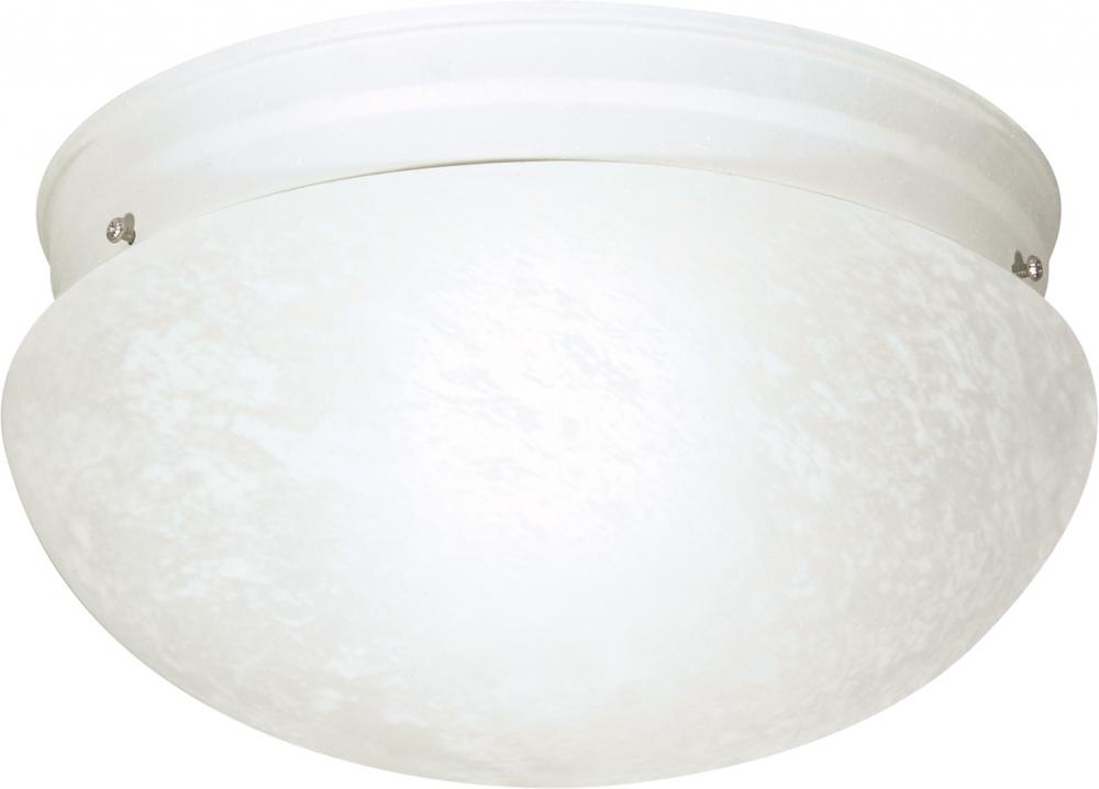 2 Light - 12&#34; Flush Alabaster Glass - Textured White Finish