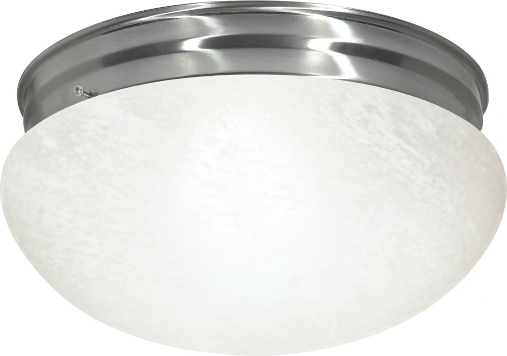 2 Light - 12&#34; Flush with Alabaster Glass - Brushed Nickel Finish