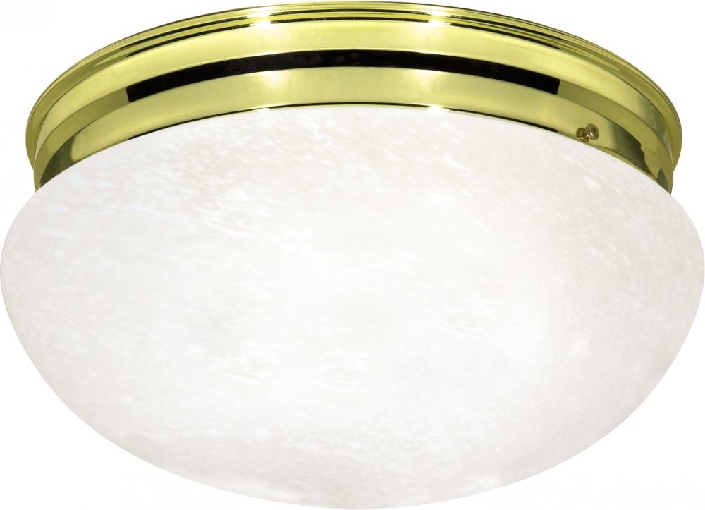 2 Light - 12&#34; Flush Alabaster Glass - Polished Brass Finish