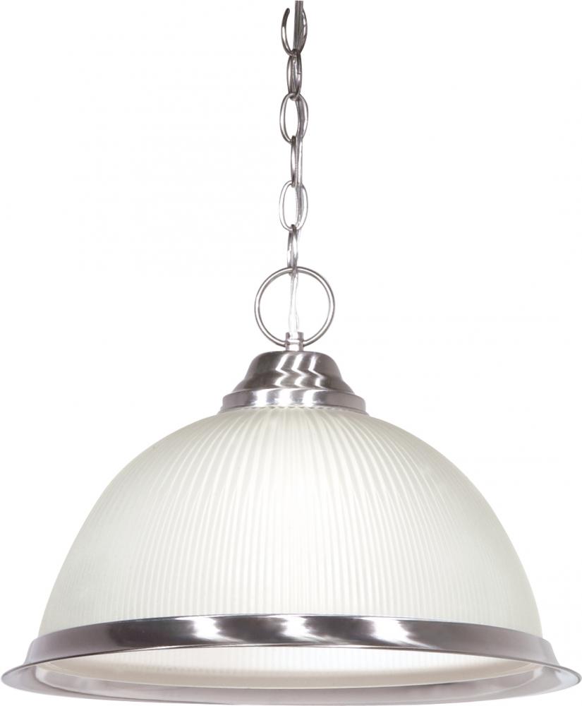 1 Light - 15&#34; Pendant with Frosted Prismatic Glass - Brushed Nickel Finish