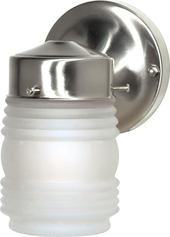 1 Light - 6&#34; Mason Jar with Frosted Glass - Brushed Nickel Finish