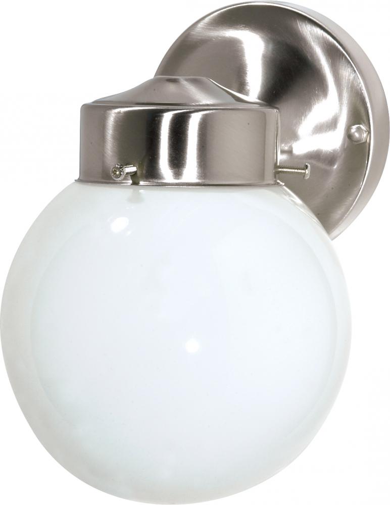 1 Light - 6&#34; Outdoor Wall with White Glass - Brushed Nickel Finish
