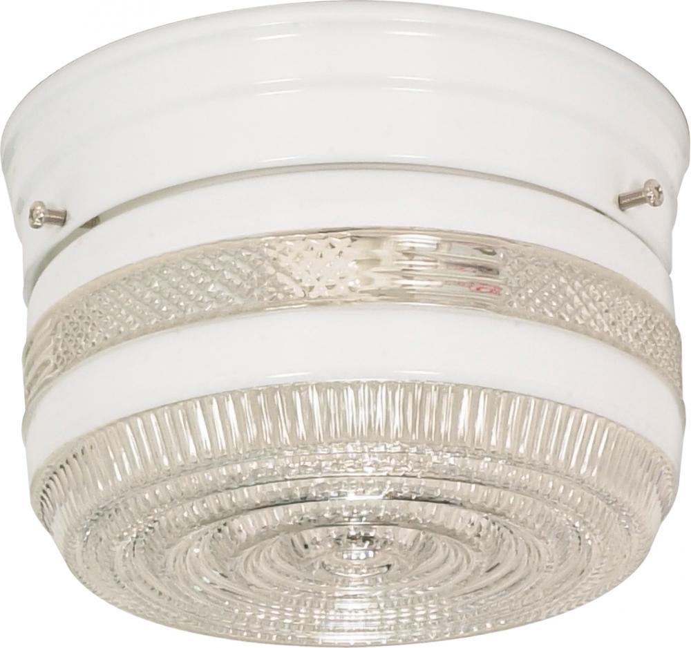 1 Light - 6&#39;&#39; Flush with White and Crystal Accent Glass - White Finish