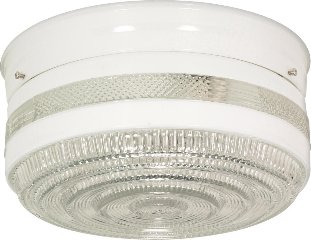 2 Light - 10&#34; Flush with White and Crystal Accent Glass - White Finish