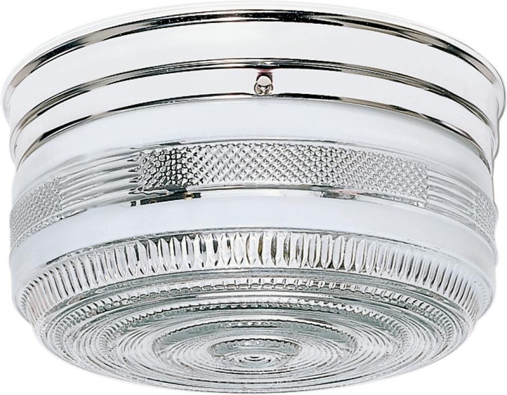 2 Light - 10&#34; Flush with White and Crystal Accent Glass - Polished Chrome Finish