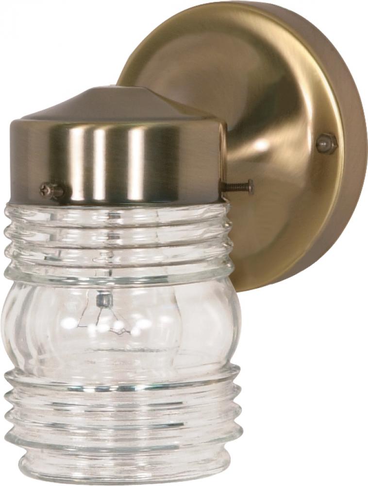1 Light - 6&#34; Wall - Mason Jar with Clear Glass - Antique Brass Finish