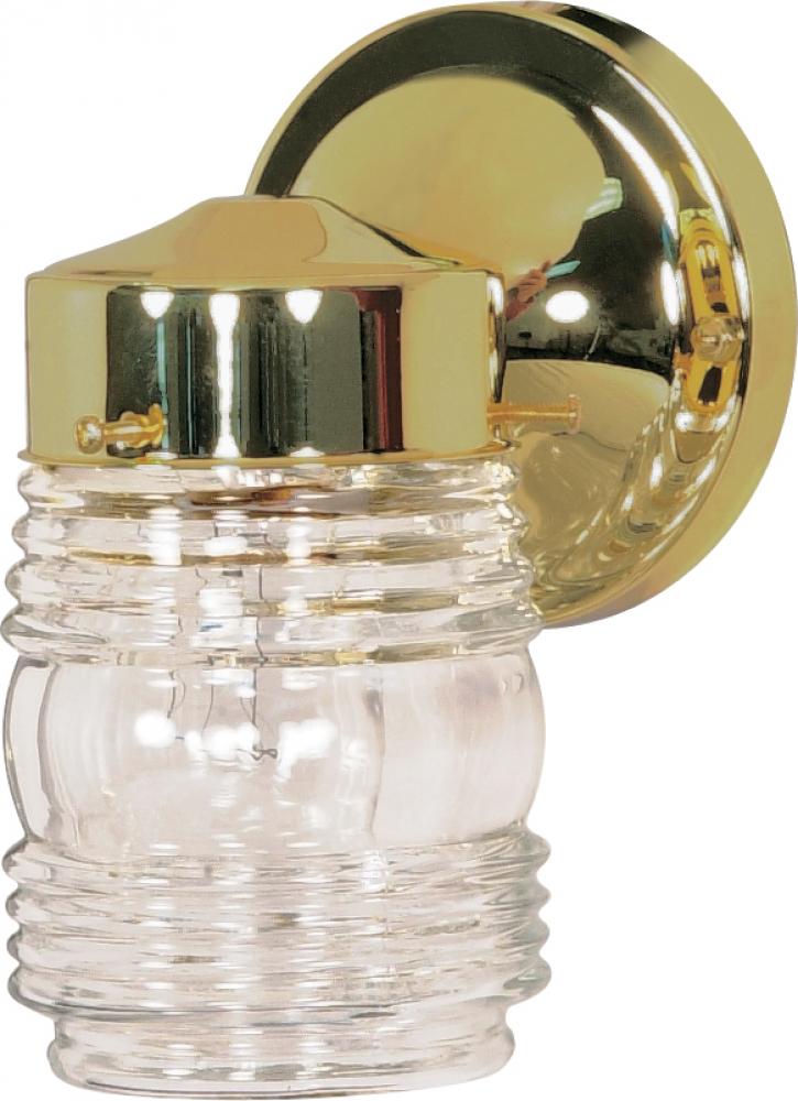 1 Light - 6&#34; Mason Jar with Clear Glass - Polished Brass Finish
