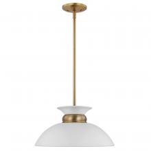 Nuvo 60/7463 - Perkins; 1 Light; Small Pendant; Matte White with Burnished Brass