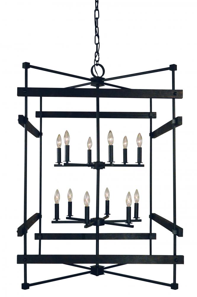 12-Light Matte Black Rustic Chic Chandelier