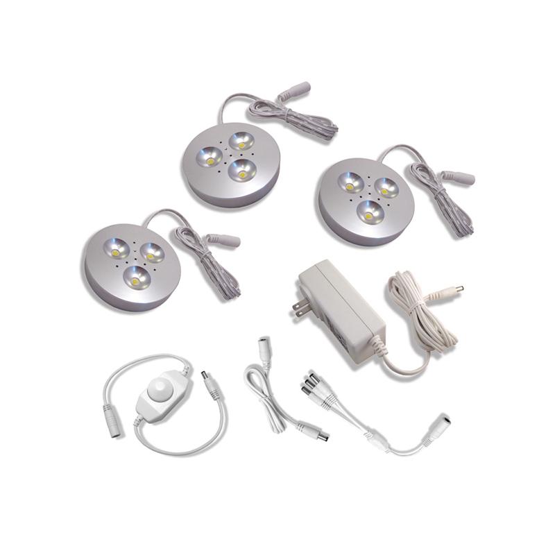 LED Brushed Aluminum 3-Puck Light Kit