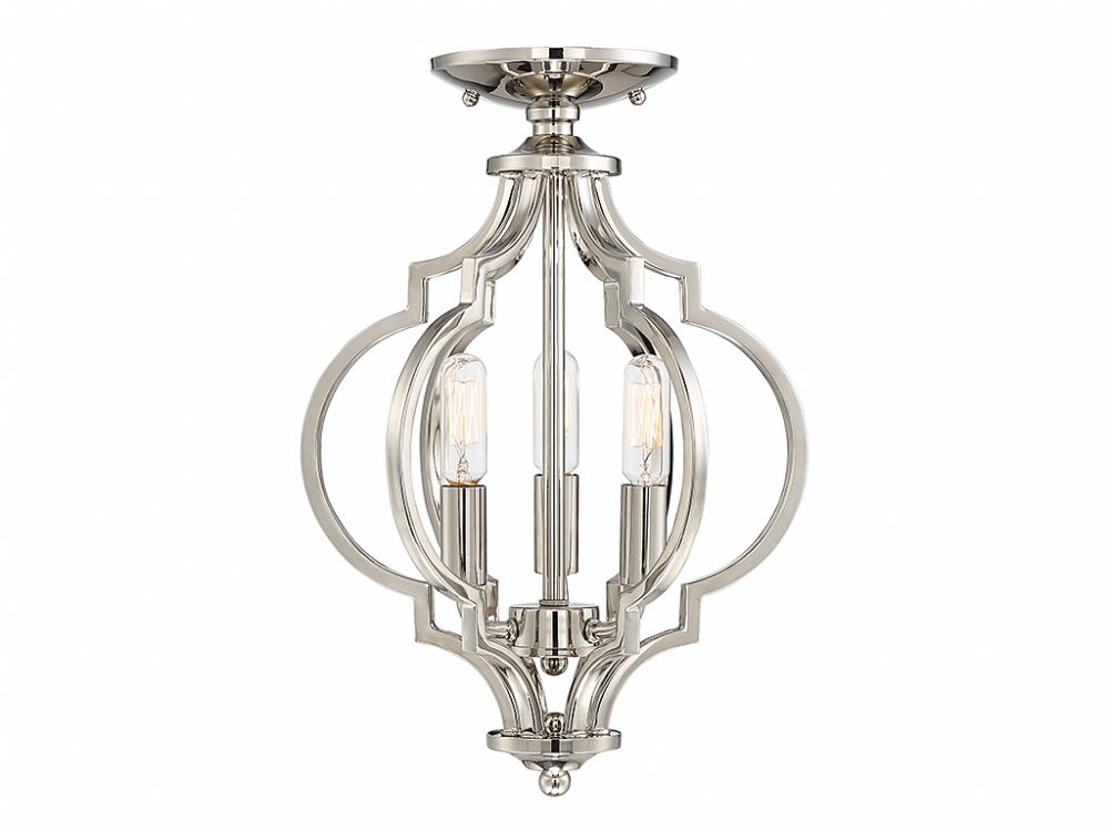 3-Light Convertible Semi-Flush or Pendant in Polished Nickel