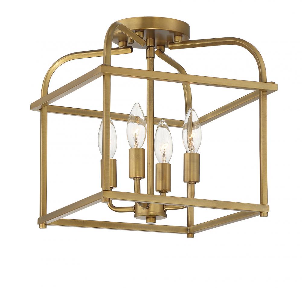 4-Light Ceiling Light in Natural Brass