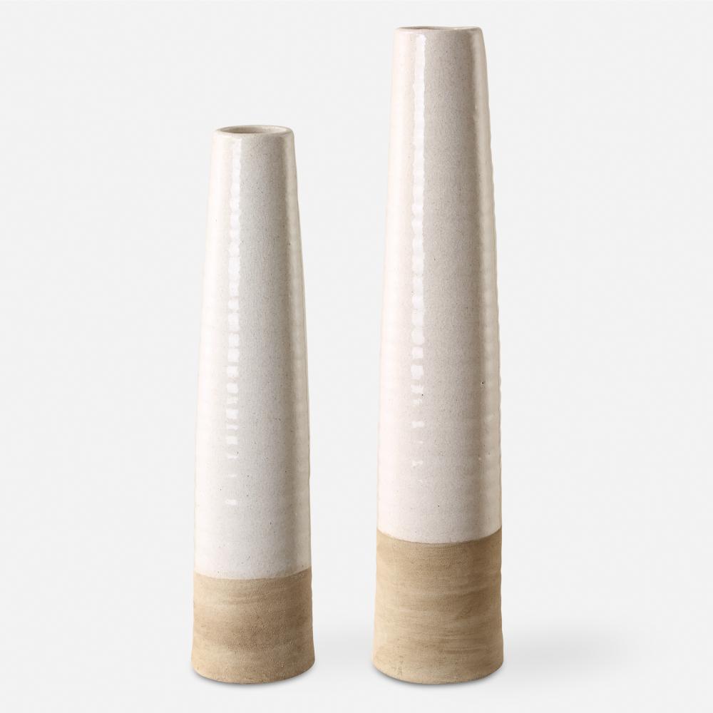 Ivory Sands Ceramic Vases, S/2