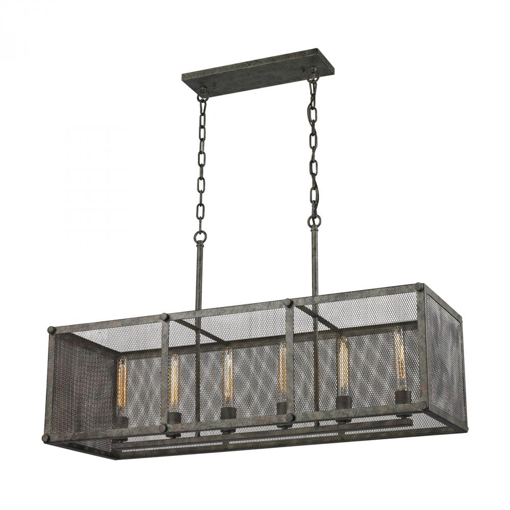 Perry 6-Light Linear Chandelier in Malted Rust with Wire Mesh Shade