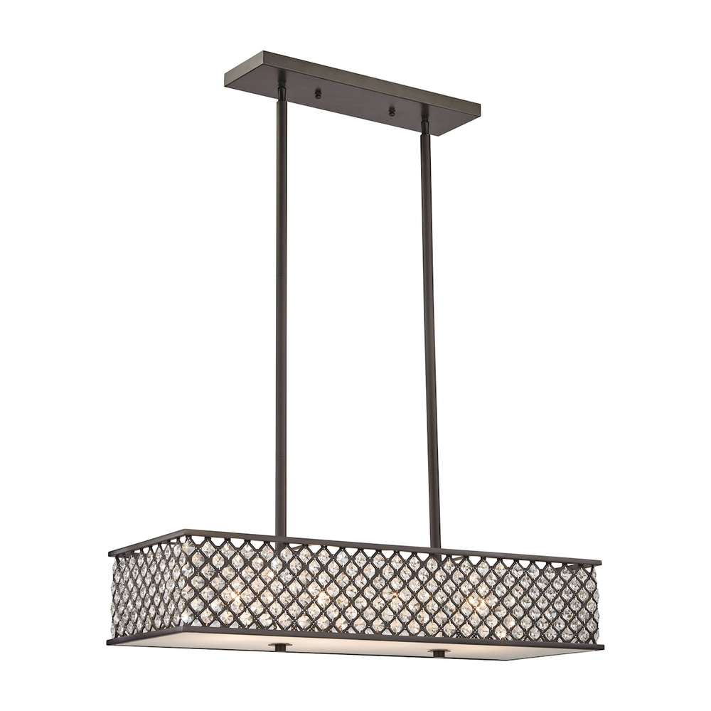 Genevieve 4-Light Chandelier in Oil Rubbed Bronze with Crystal and Mesh Shade