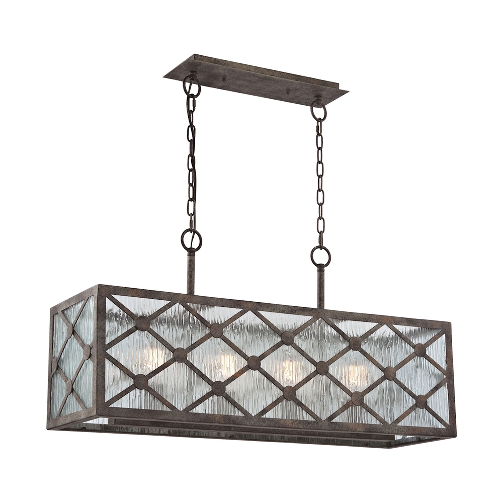 Radley 4-Light Chandelier in Malted Rust with Clear Raindrop Glass Panels