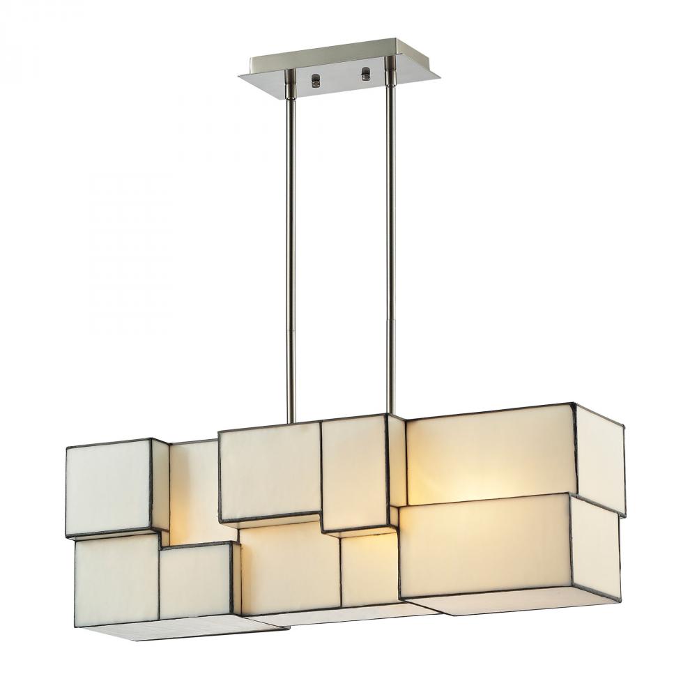 Cubist 4-Light Chandelier in Brushed Nickel with White Tiffany Glass