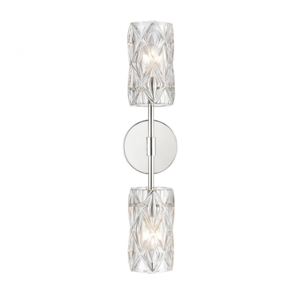 Forma de Crystal 21&#39;&#39; High 2-Light Sconce - Polished Chrome